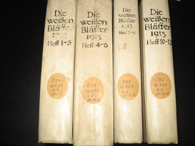 Die Weißen Blätter. Eine Monatsschrift. Zweiter Jahrgang 1915. 4-Bände. [Die. Franz Kafka.